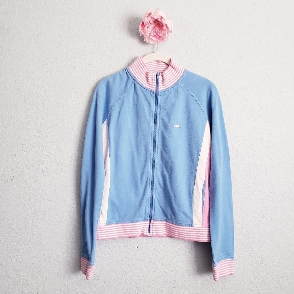 Roots Canada Blue And Pink Striped Full Zip Track Jacket